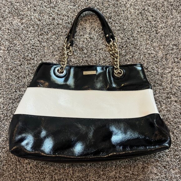 Kate Spade 100% Cow Leather Black/White Maryanne Women's Tote Hand Bag